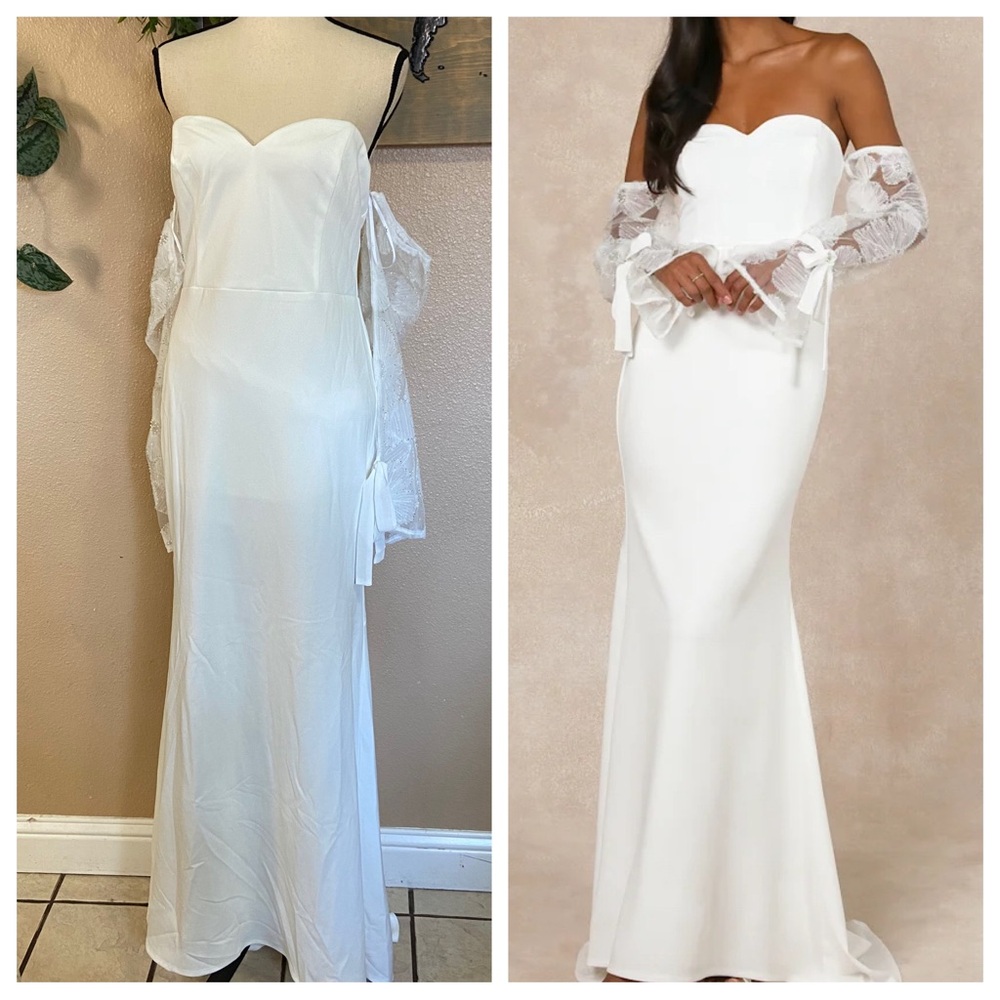NWOT Lulus Everlasting Desire White Mesh Pearl Off-the-Shoulder Maxi Dress